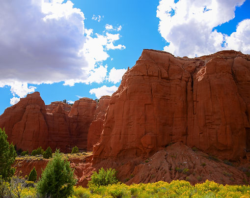 Collection of desert landscape photographs from Kodachrome Basin State Park featuring towering sandstone spires, red rock formations, desert roads, black and white canyon scenes, and rugged Southern Utah wilderness