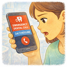 mom calling emergency dental hotline on her phone 24-hour service for kids dental