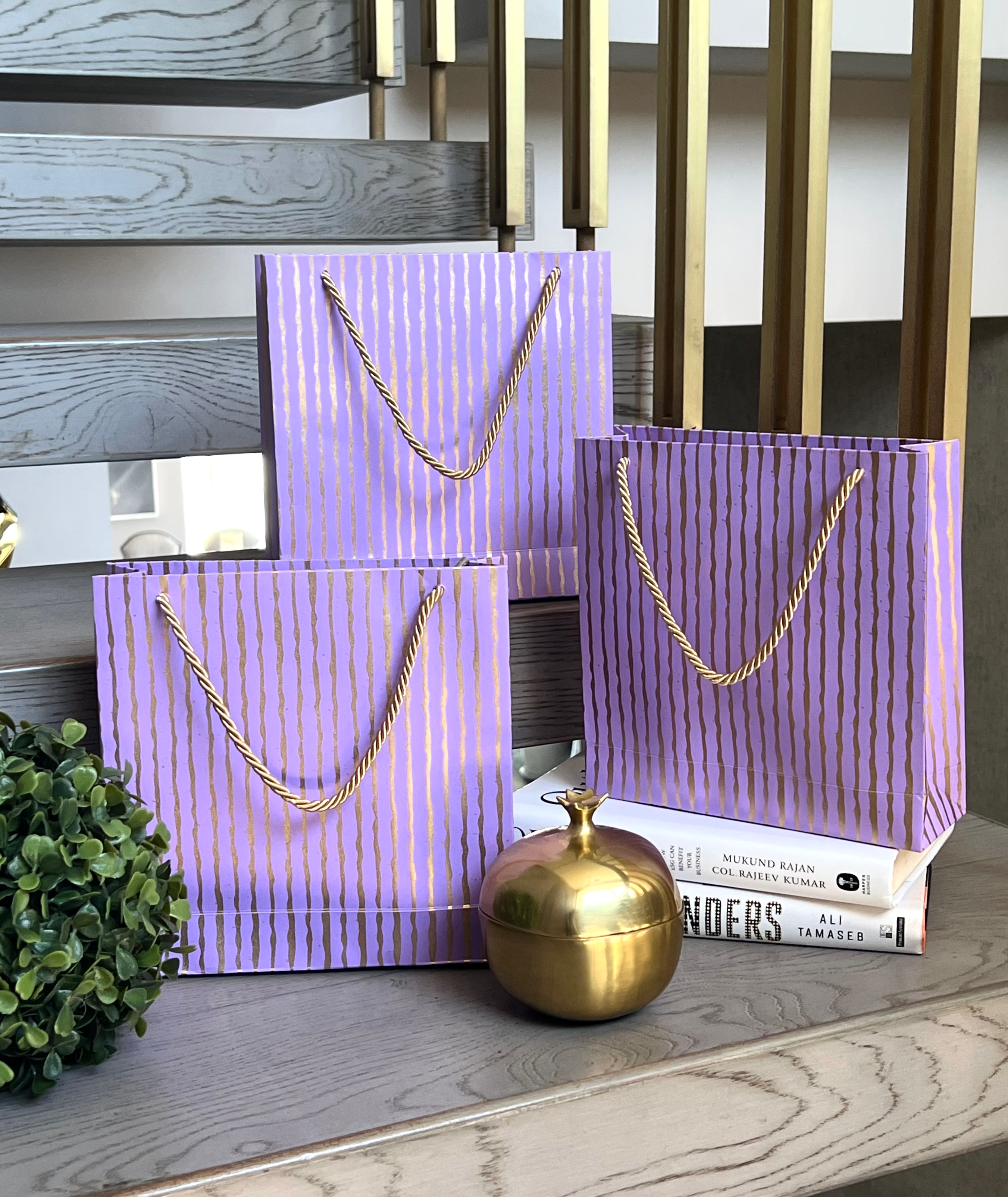 SET OF 3 LILAC STRIPE BAGS