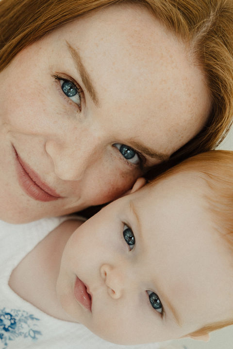 Close up mum and baby portrait taken during a natural baby photography session in North London.