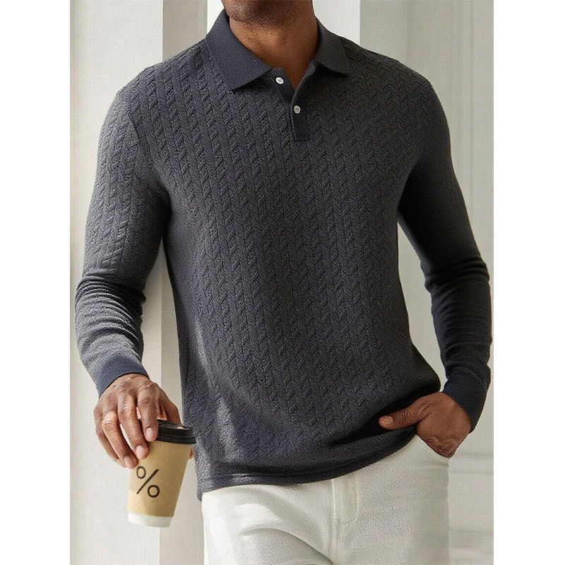 Thumbnail: LuxeWeave Textured Long‑Sleeve Polo Shirt