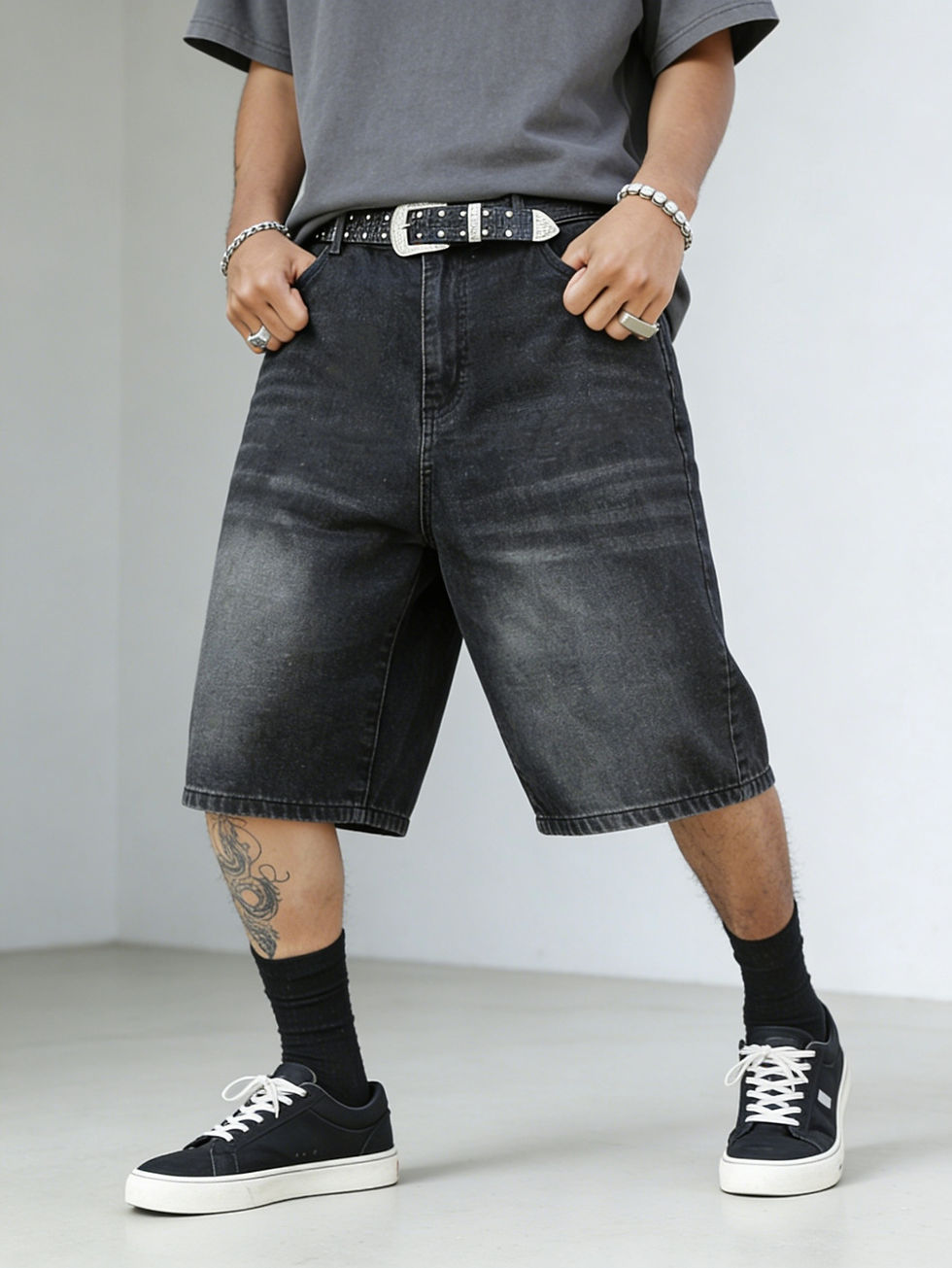 Thumbnail: UrbanVintage Premium Faded Wide‑Leg Denim Shorts