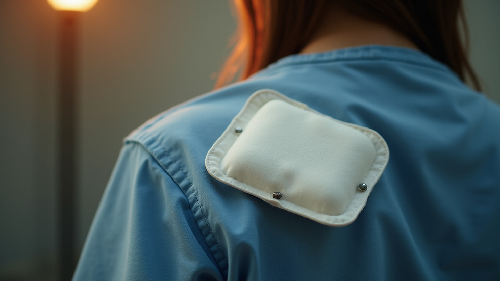 Close-up view of a warm compress on a shoulder