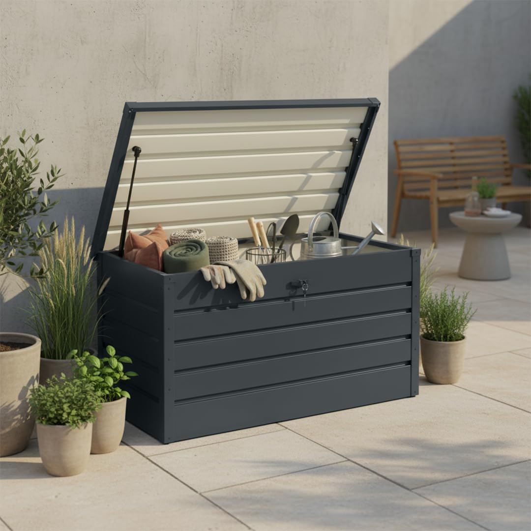 STEELSØN Gartenbox Dorado Metall Anthrazit wasserdicht abschließbar Auflagenbox
