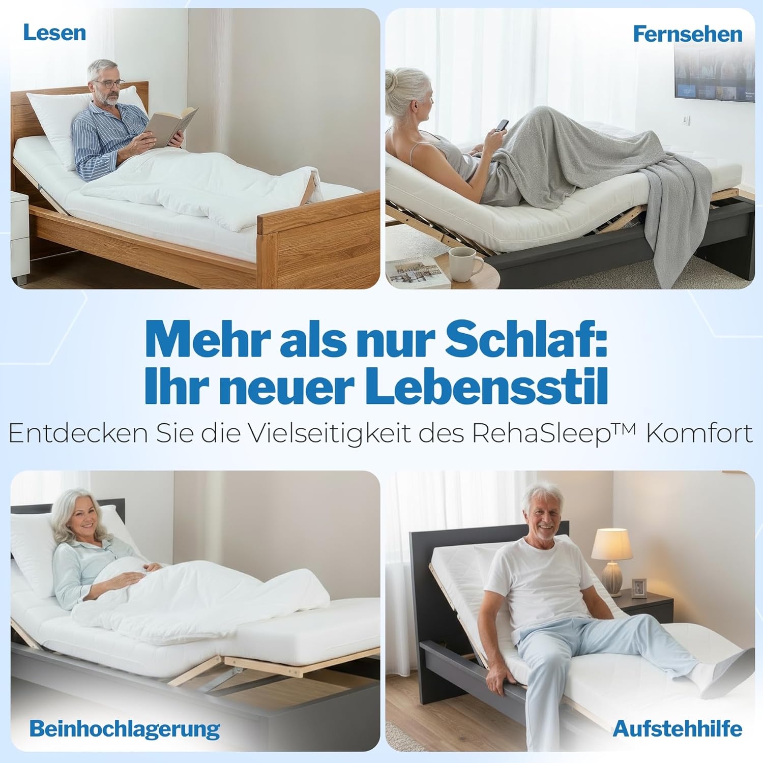 RehaSleep Elektrischer Lattenrost Komfort 28 Leisten Birkenholz verstellbar