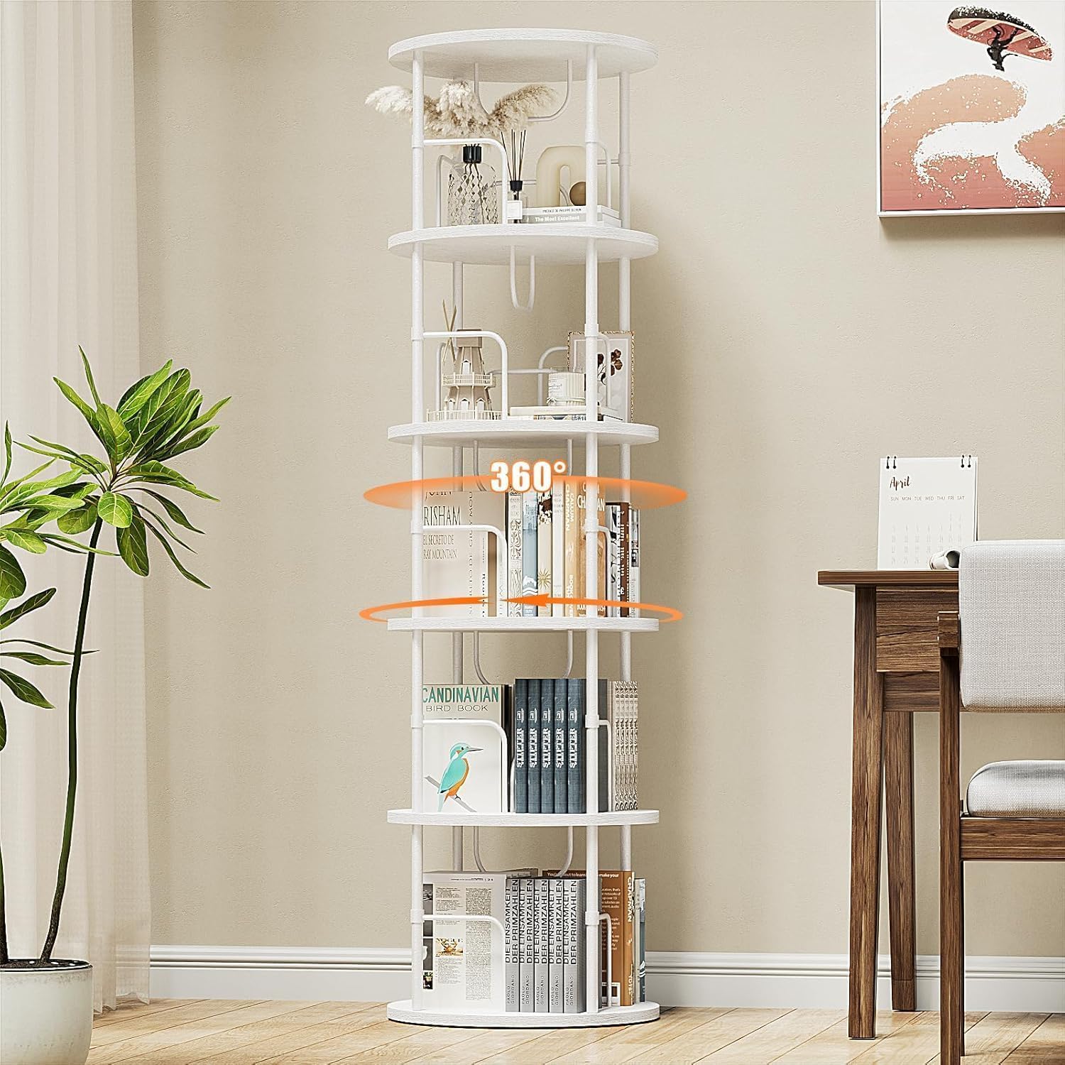 360° Drehbares Bücherregal, Bodenstehendes Bücherschrank Aus Holz