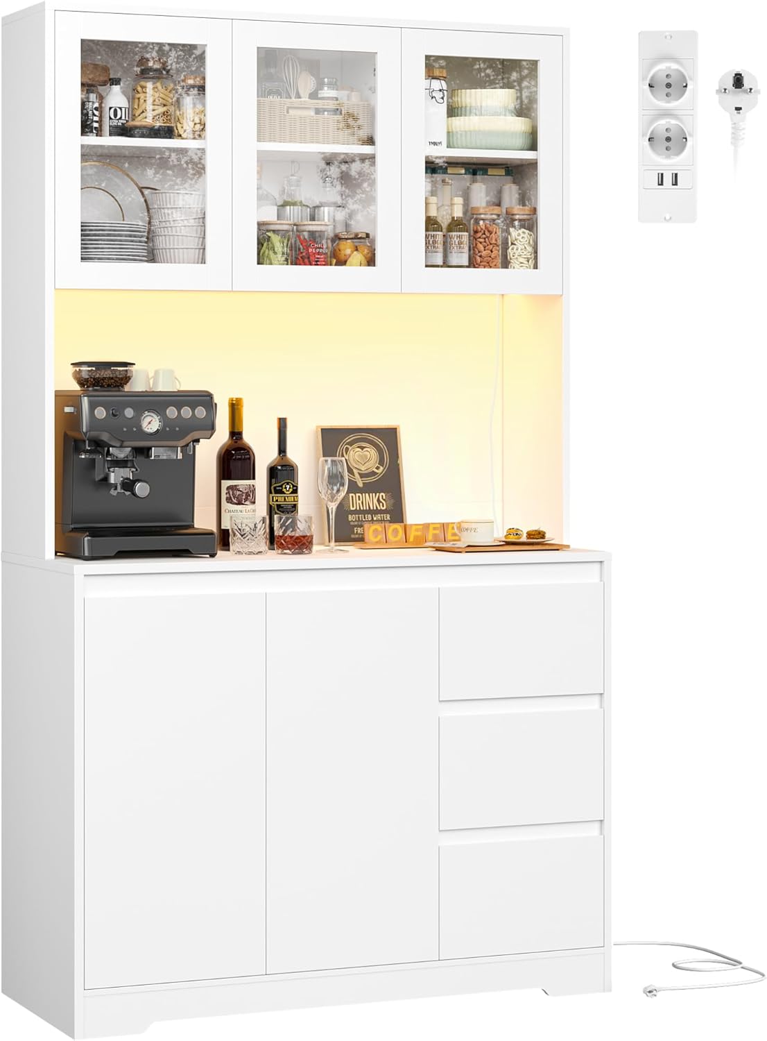 FirFurd Küchenschrank Weiß 180x100x38,5 cm mit LED, Steckdose, Arbeitsplatte