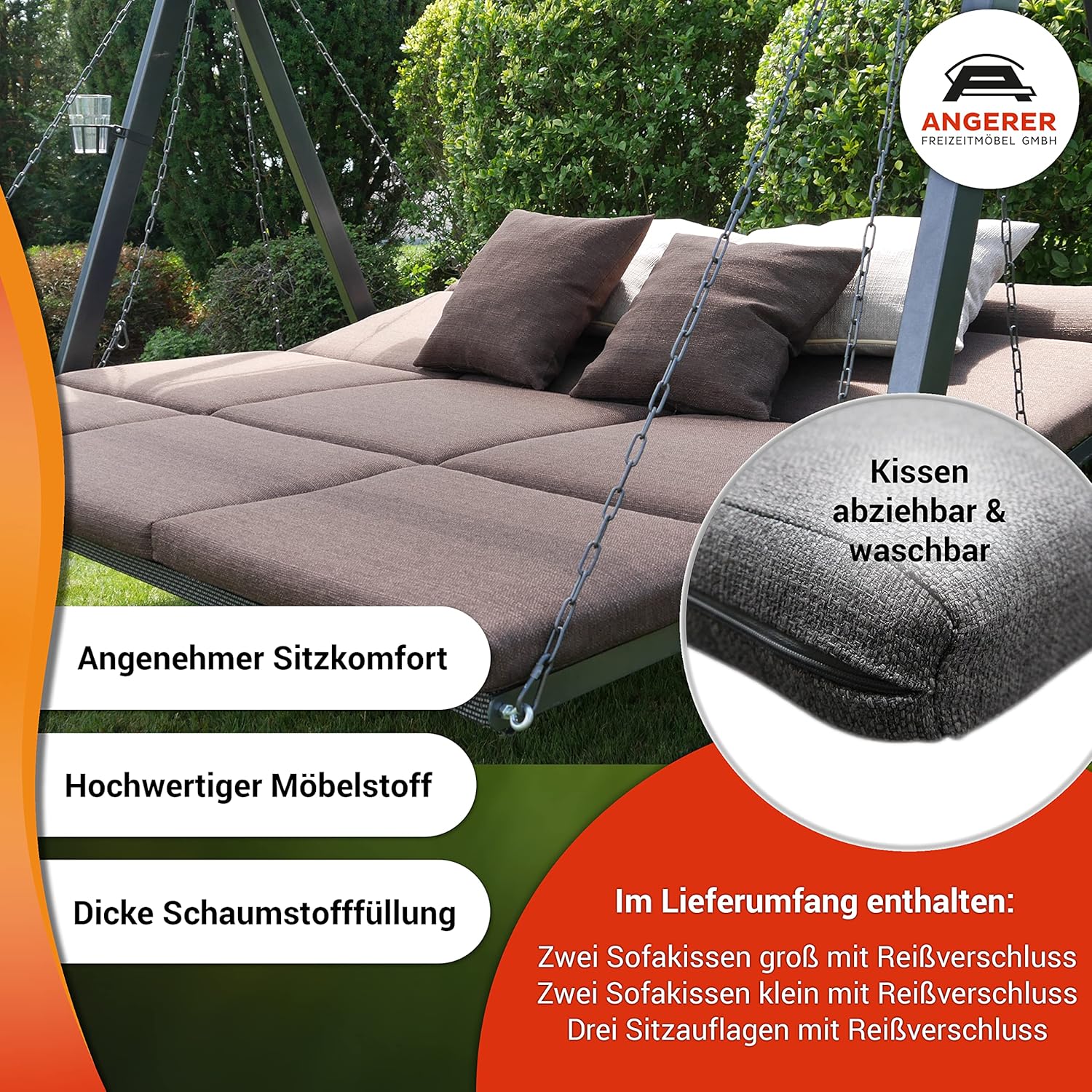 ANGERER Hollywoodschaukel Lounge Smart 3-Sitzer mit Bettfunktion & Sonnendach