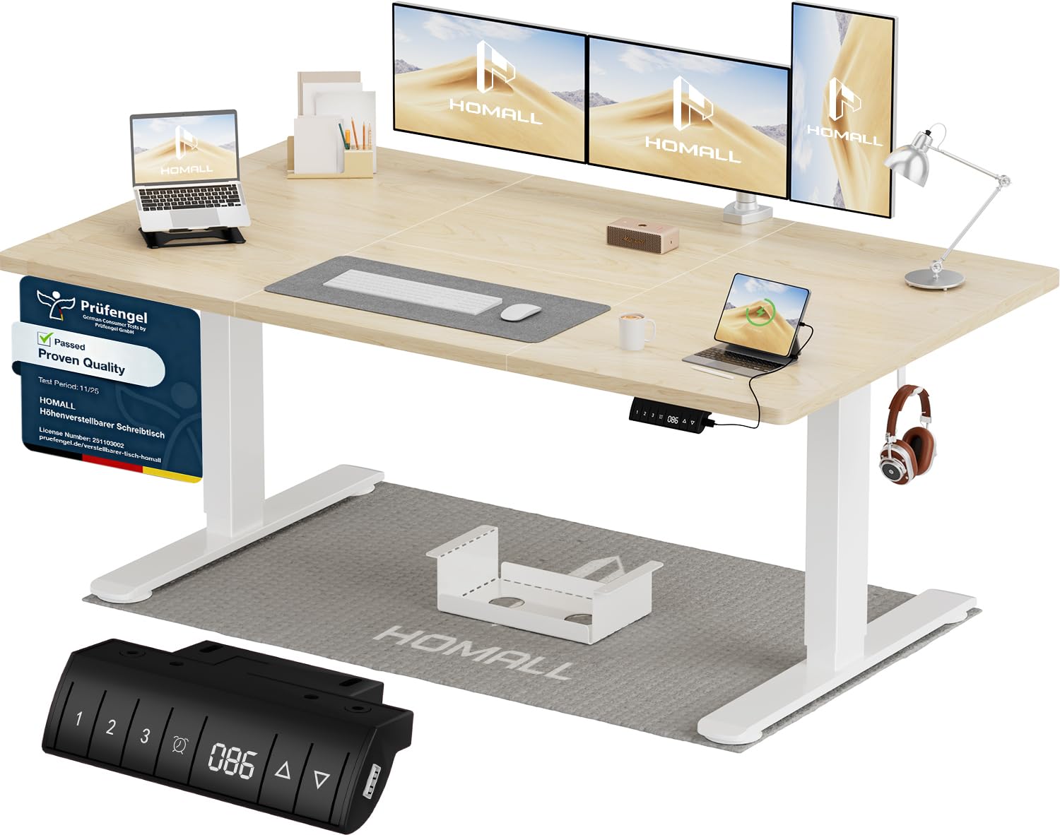 Homall Elektrischer Schreibtisch höhenverstellbar mit USB & Kabelmanagement