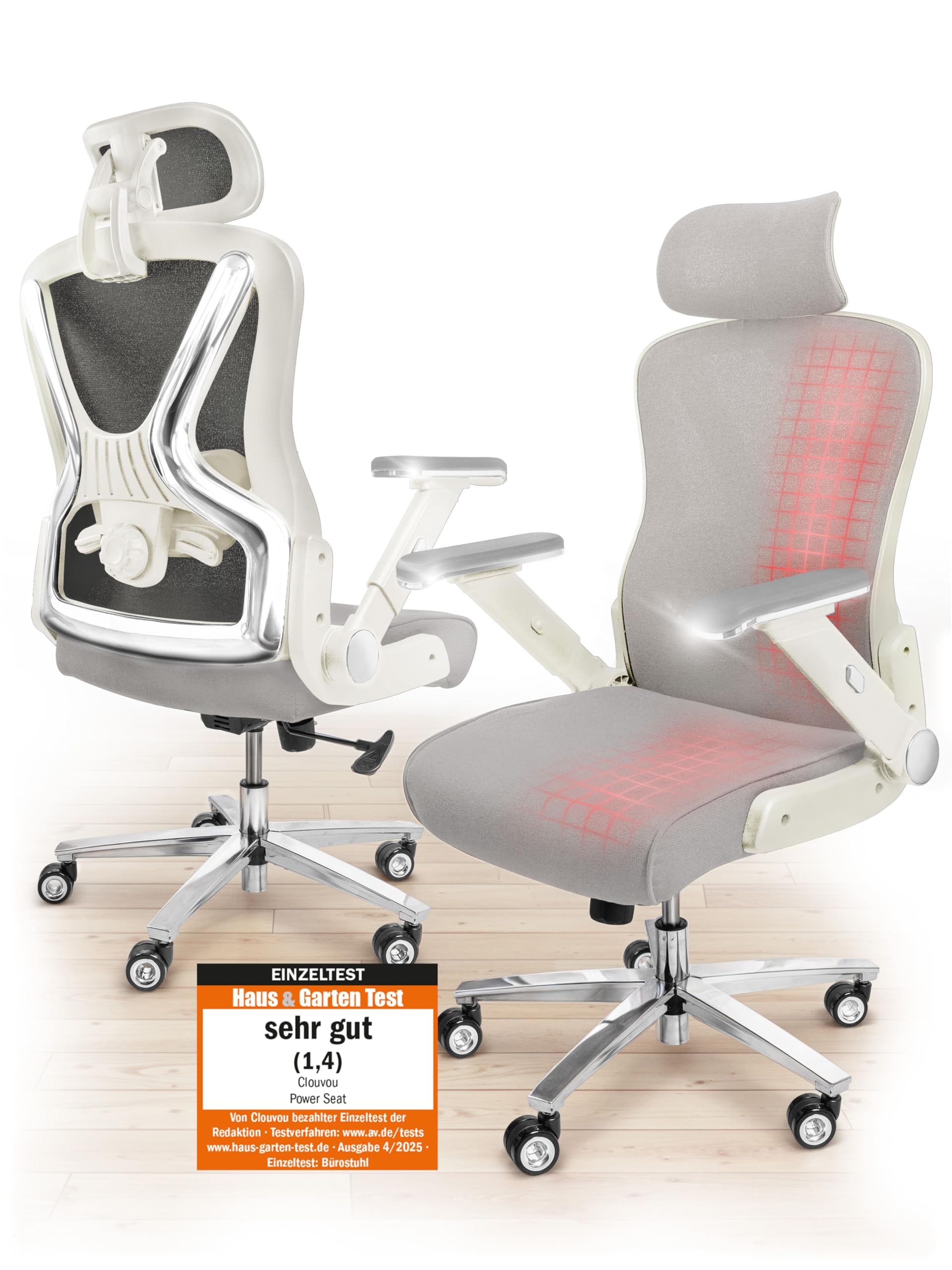 CLOUVOU BrightSeat Bürostuhl Ergonomisch Schwarz bis 150 kg mit Kopfstütze