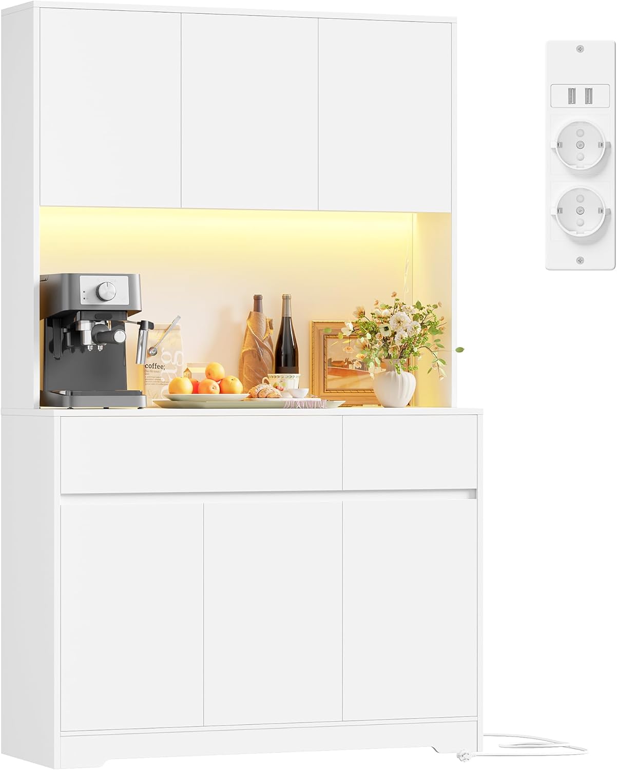 FirFurd Küchenschrank Buffetschrank Weiß 180x100x38,5 cm mit LED, Steckdose