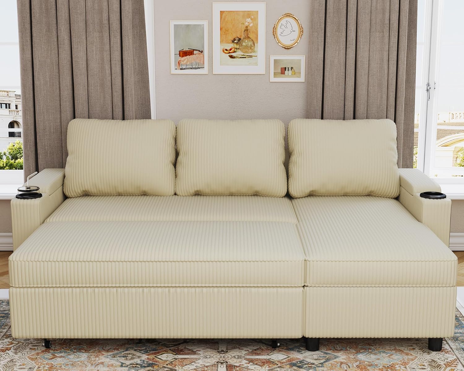Devoko Ecksofa mit Schlaffunktion L-Form Schlafsofa mit Bettkasten Velours