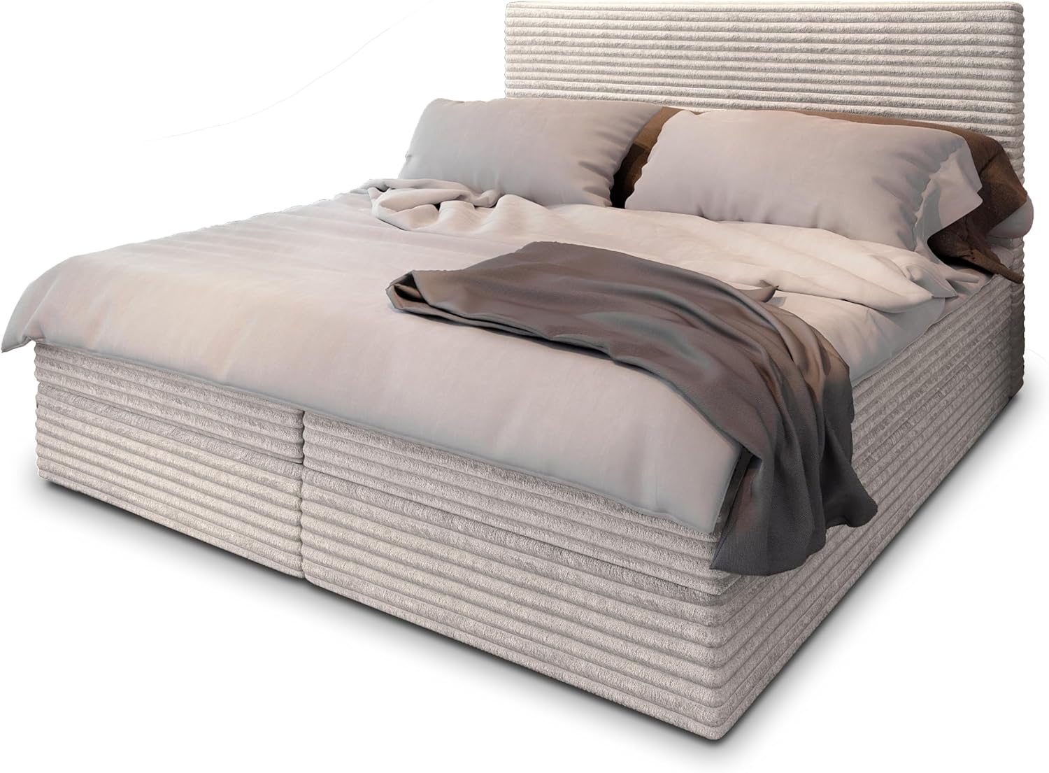 Masseno Boxspringbett PISA Polsterbett Creme mit Matratze & Topper, Bettkasten