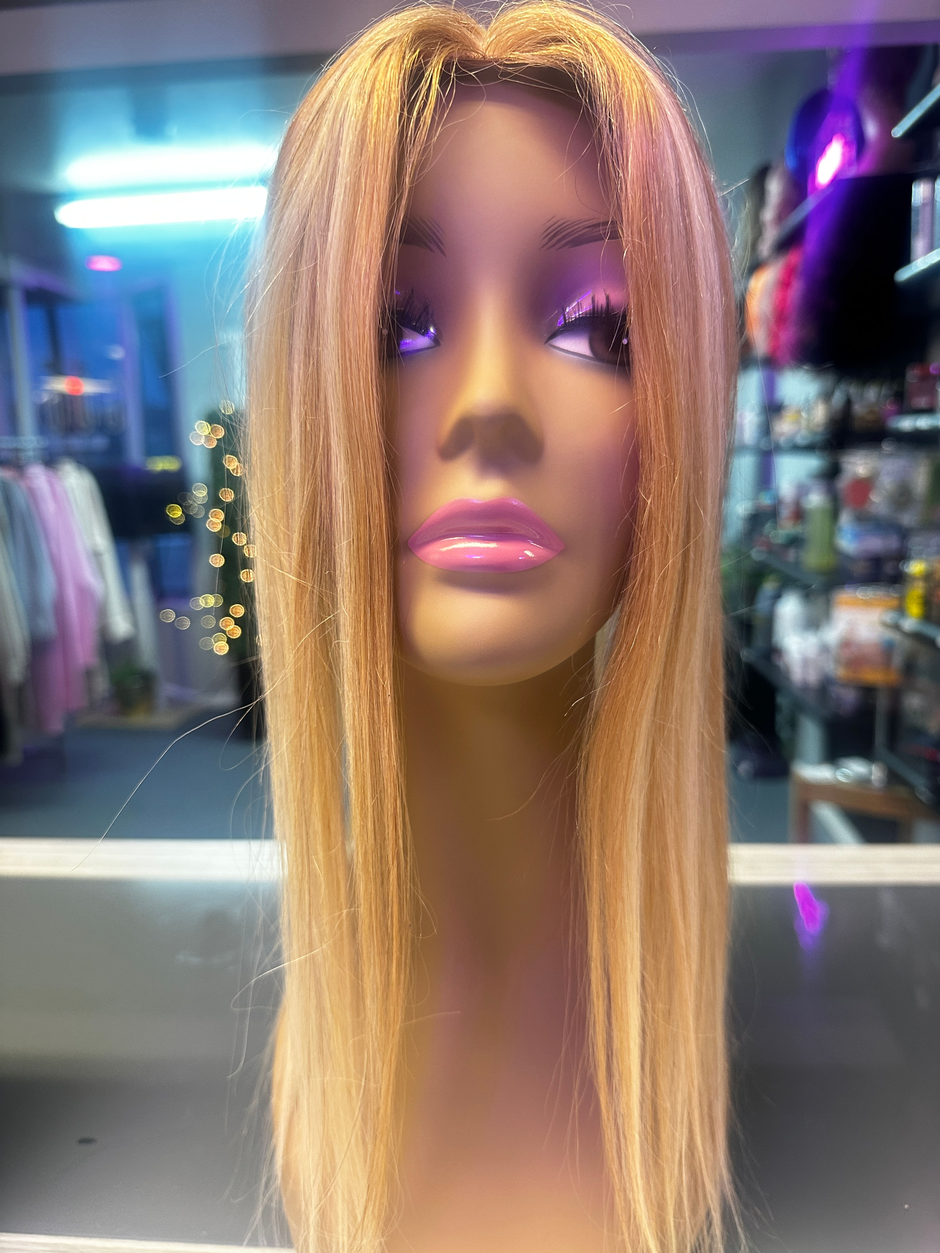 16"Lace Base Blonde Highlight Human Hair Topper