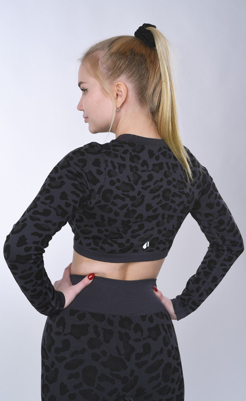 Pikkukuva: Nauti Seamless Leopard long sleeve Crop Top Dark Blue
