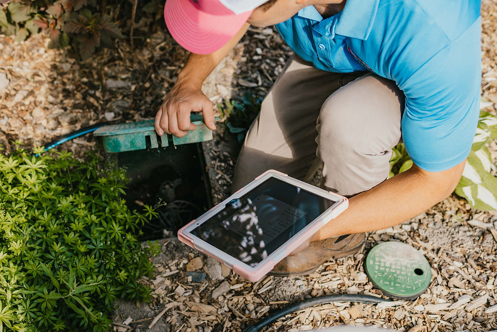 Landscape sprinkler service technician checking valves in South Jordan, UT