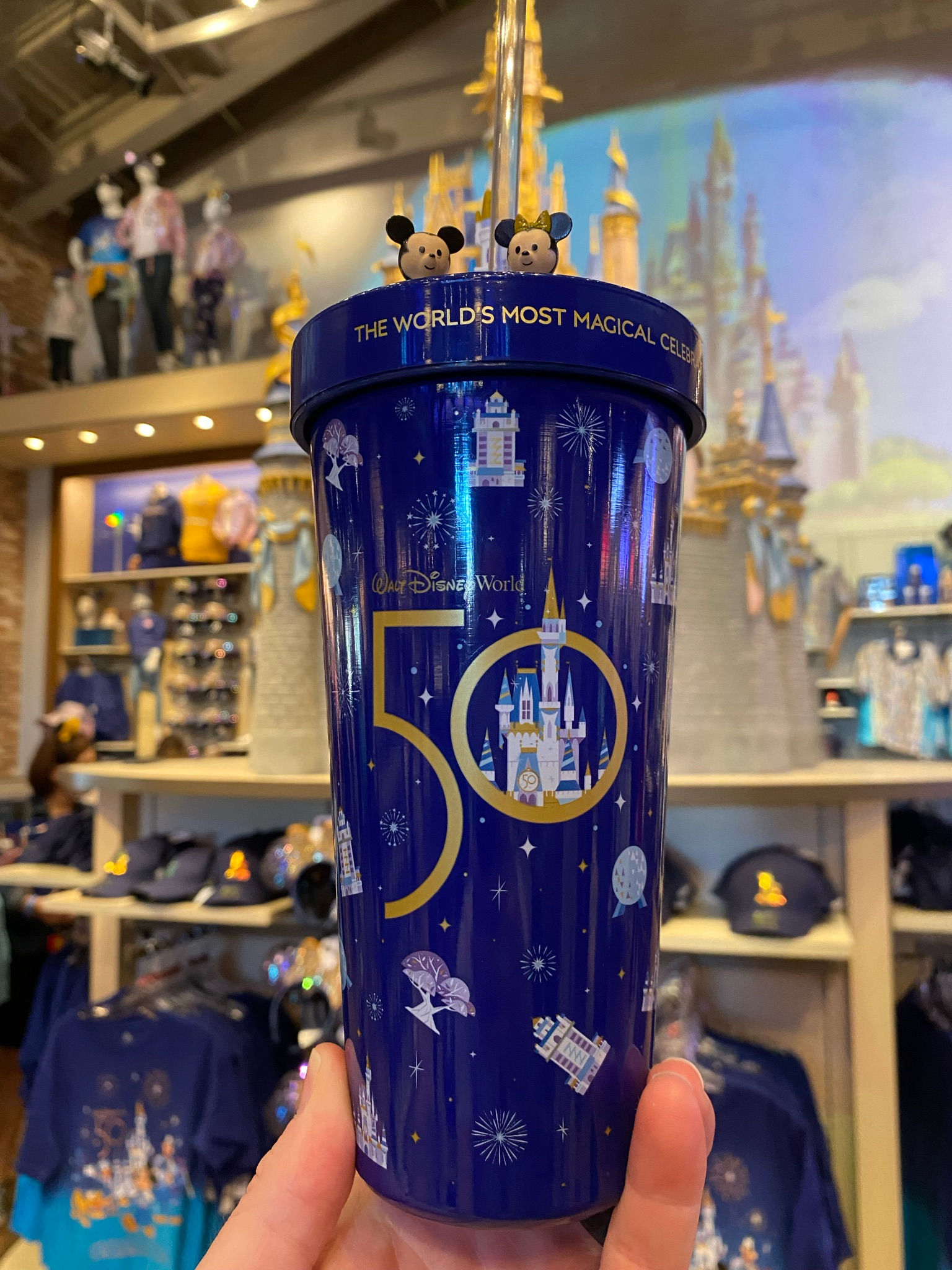 ウォルトディズニーワールド５０周年記念　ミッキー＆ミニー　ストロー付きステンレスタンブラー