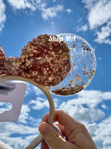 【Disney】US Disney Parks ローズゴールド ミニー カチューシャ ディズニー ミニー カチューシャ スパンコール シャンパンピンク