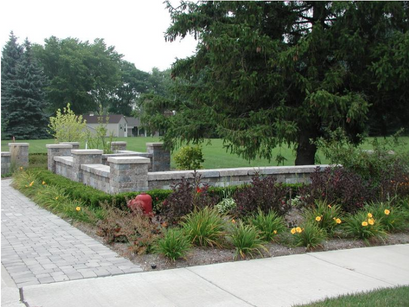 Landscaping With Garden Wall and Pillars