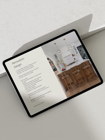 Renovation design section on services page of interior designer website, custom web design by Cathleen Hall Creative for luxury interior design studio.