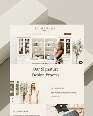 Interior design process page outlining Kalissa’s client journey from inquiry to installation.