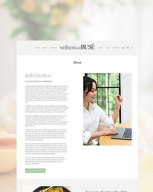 About page design for Wellness with Busé, highlighting the wellness coach’s story, philosophy, and expertise.