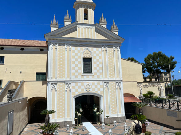 Yellow church building in Florence, Italy.