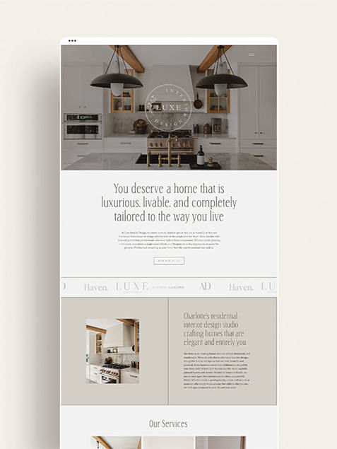 Luxe semi-custom website for interior design businesses designed by Cathleen Hall Creative