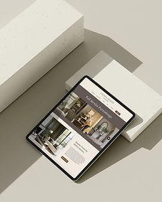 Tablet displaying the Full Service Furnishings page from the semi-custom Wix website designed for Kalissa Wilson Interiors by Cathleen Hall Creative.