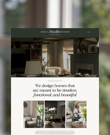 Extended homepage layout design created for Design Studio Detroit, featured in our custom website design portfolio for interior designers.