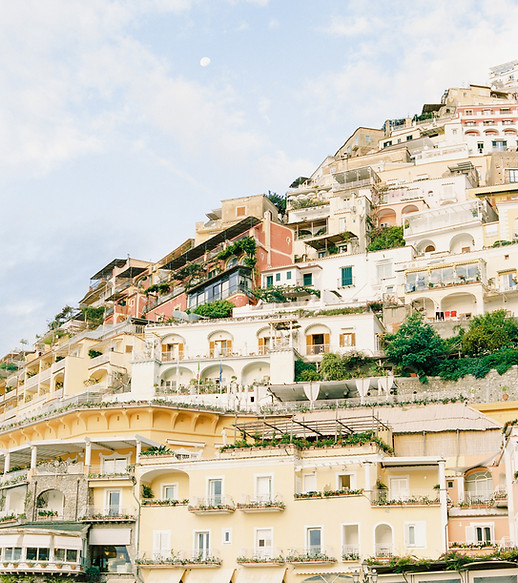 Homes and buildings on cliff in Europe.