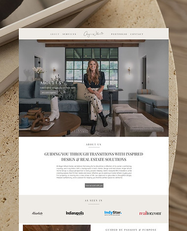 Screenshot of the About page from the custom Wix website designed for Angie Wilson Home by Cathleen Hall Creative.