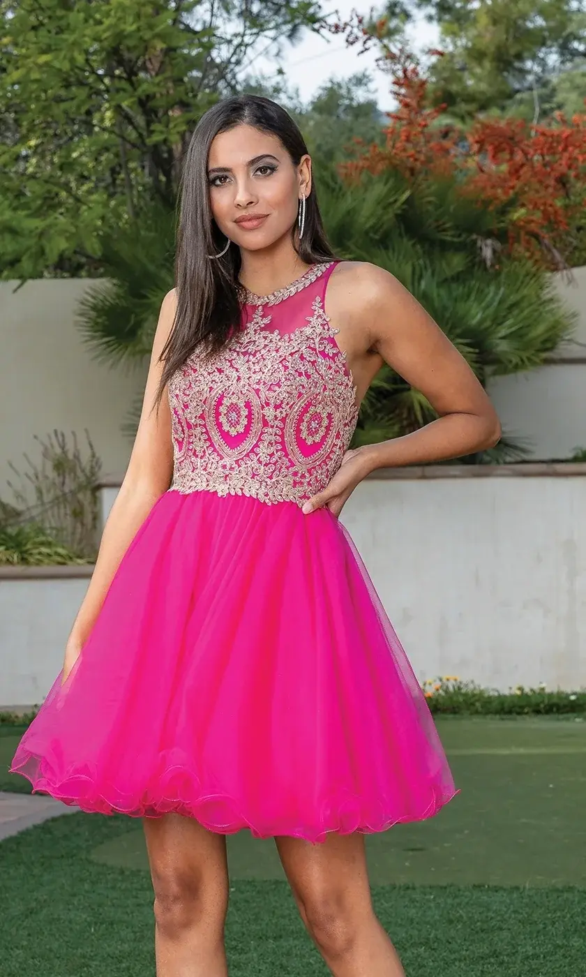 Thumbnail: Beaded Embroidered Lace Short Babydoll Party Dress