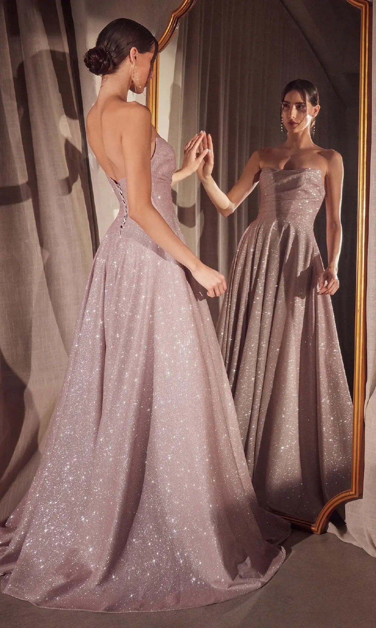 Strapless Long A-Line Glitter Prom Dress: Amoris T701