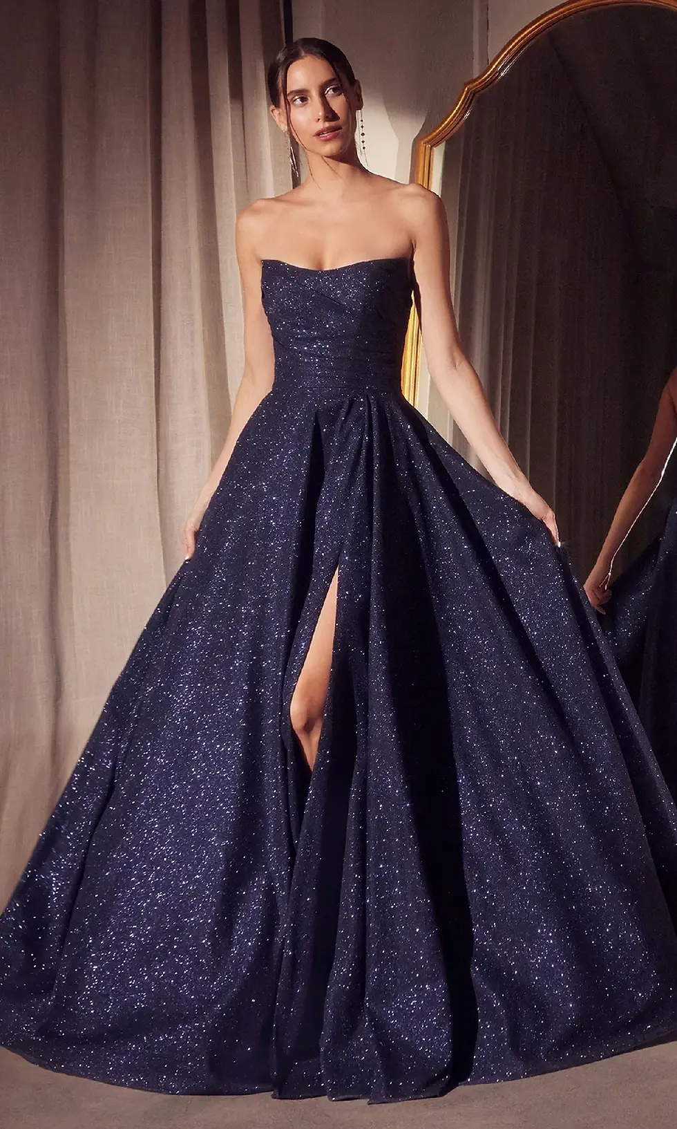 Thumbnail: Strapless Long A-Line Glitter Prom Dress: Amoris T701