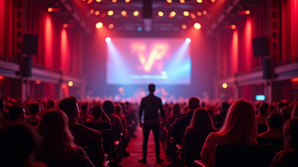 Eye-level view of a film festival venue with a vibrant atmosphere