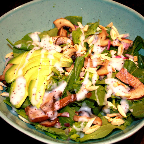 Spinach & Crimini Mushroom Salad with Creamy Poppyseed Dressing