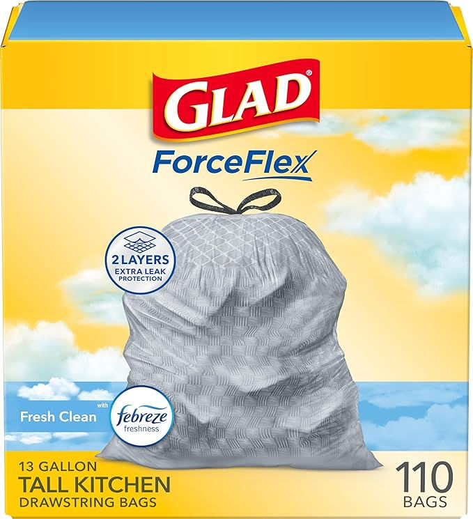 Thumbnail: Glad ForceFlex 13 Gallon Drawstring Trash Bags OdorShield Febreze Fresh