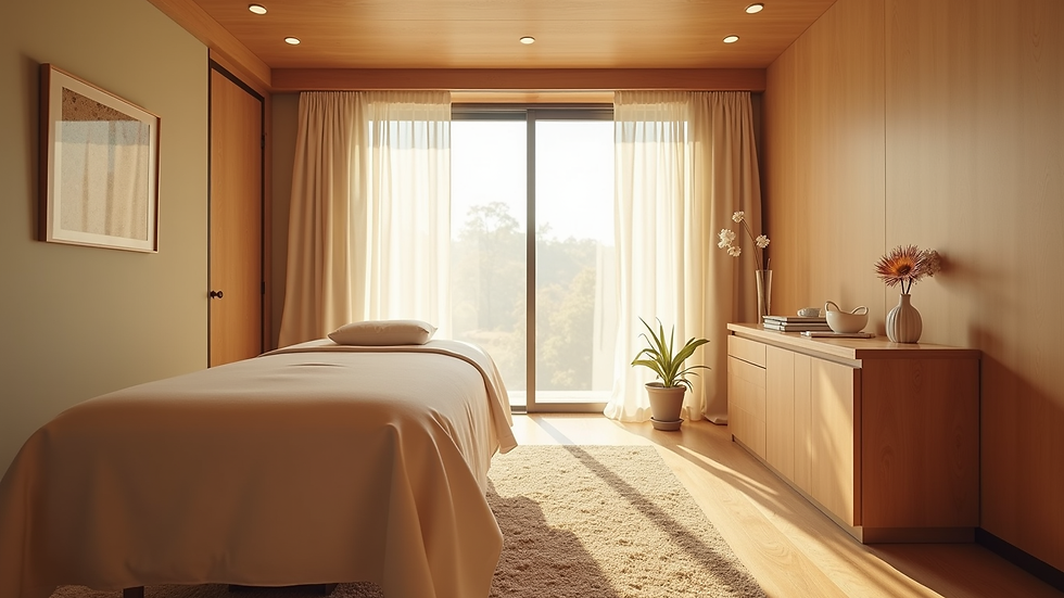 eye-level view of a cozy and clean Japanese-style treatment room