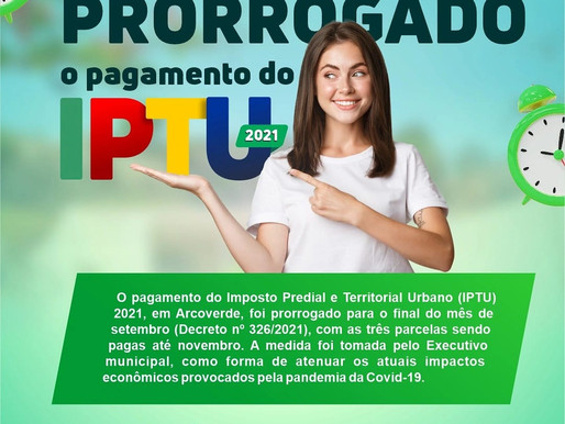IPTU 2021: pagamento do imposto é prorrogado em Arcoverde