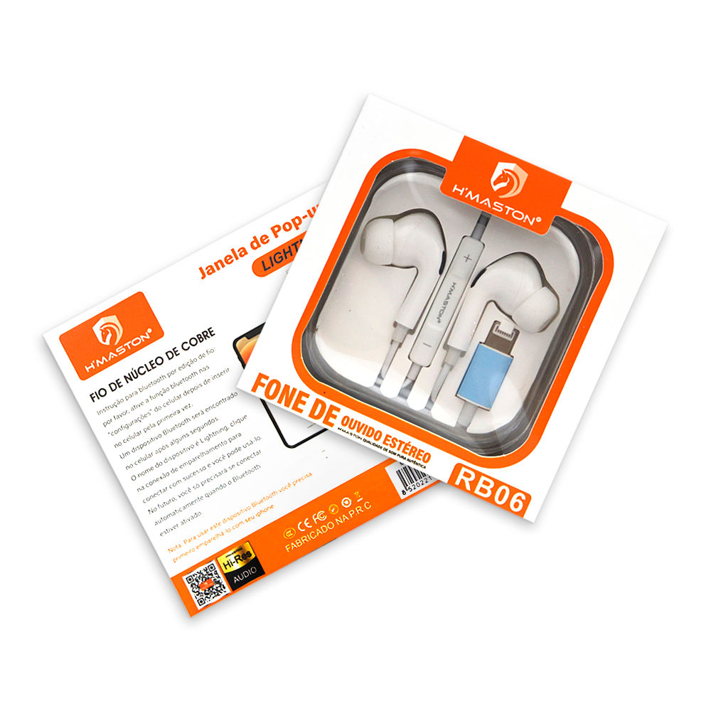Fone de Ouvido IOS Iphone Som Estéreo HMaston RB-06 c/ Mic