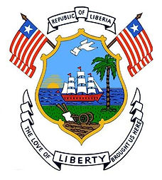 The Liberian seal, guarded by flags