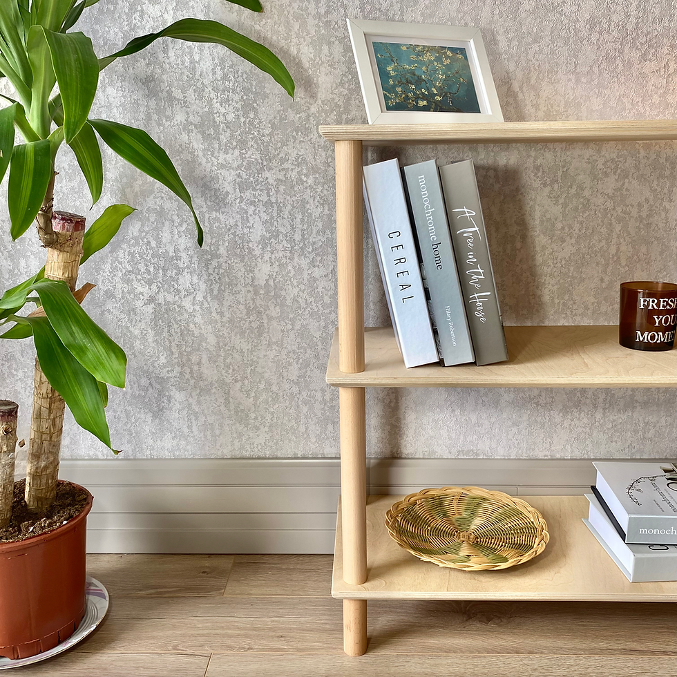 Küçük resim: Minimalist Ahşap Raflı Kitaplık - Şeffaf