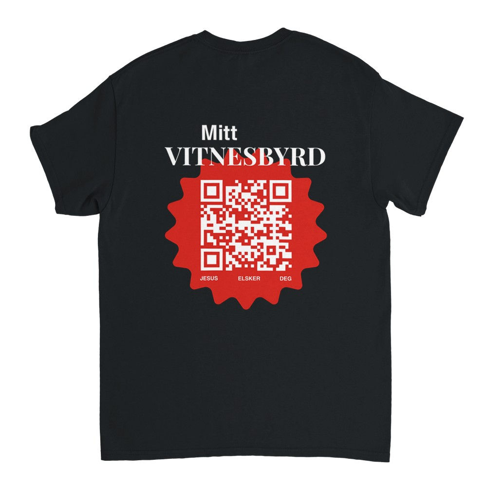 T-skjorte med QR-kode | Design med hvitt og rødt trykk