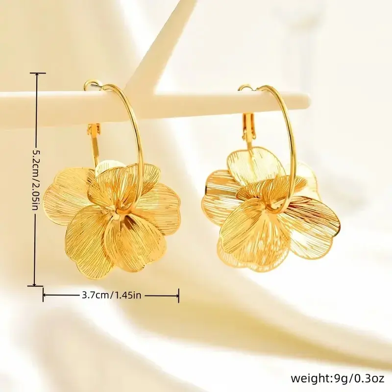 Miniatura: Stainless Steel Golden Double-Layer Hollow Flower Hoop Earring for Women Vintage