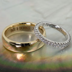 Handmade in Daniel Moesker’s goldsmith atelier in Zoetermeer, these wedding rings feature French-set diamonds, also known as fishtail-set diamonds