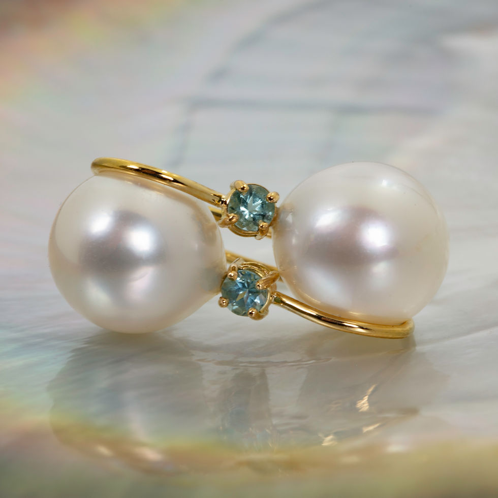 South Sea Drop Earrings with Sapphires