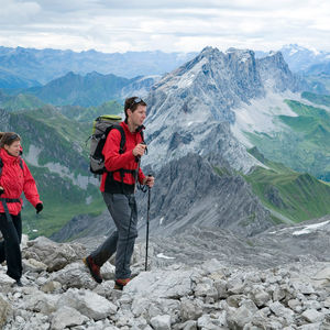 Trekking hut to hut in Ratikon mountains, Vorarlberg, Austria
