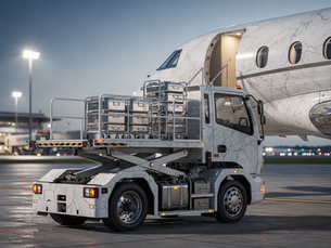 High loader truck loading VIP catering on a private jet.