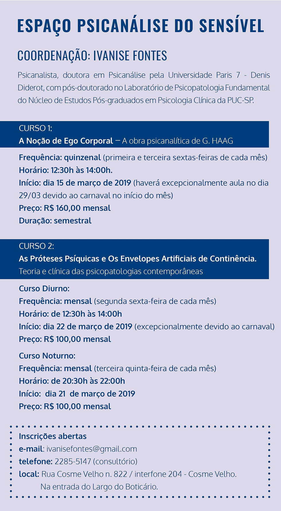 Cursos Espaço Psicanálise do Sensível